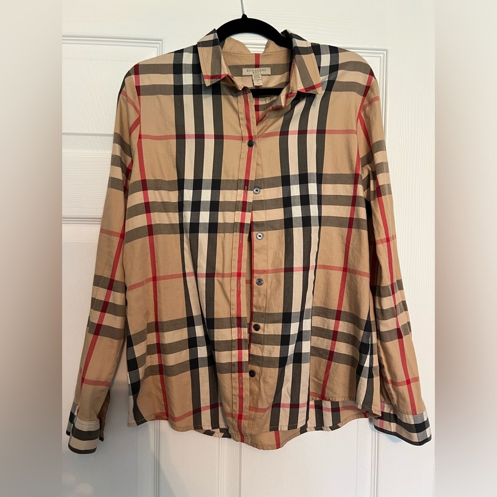 Burberry Brit cotton check plaid signature collared shirt button down - size XL